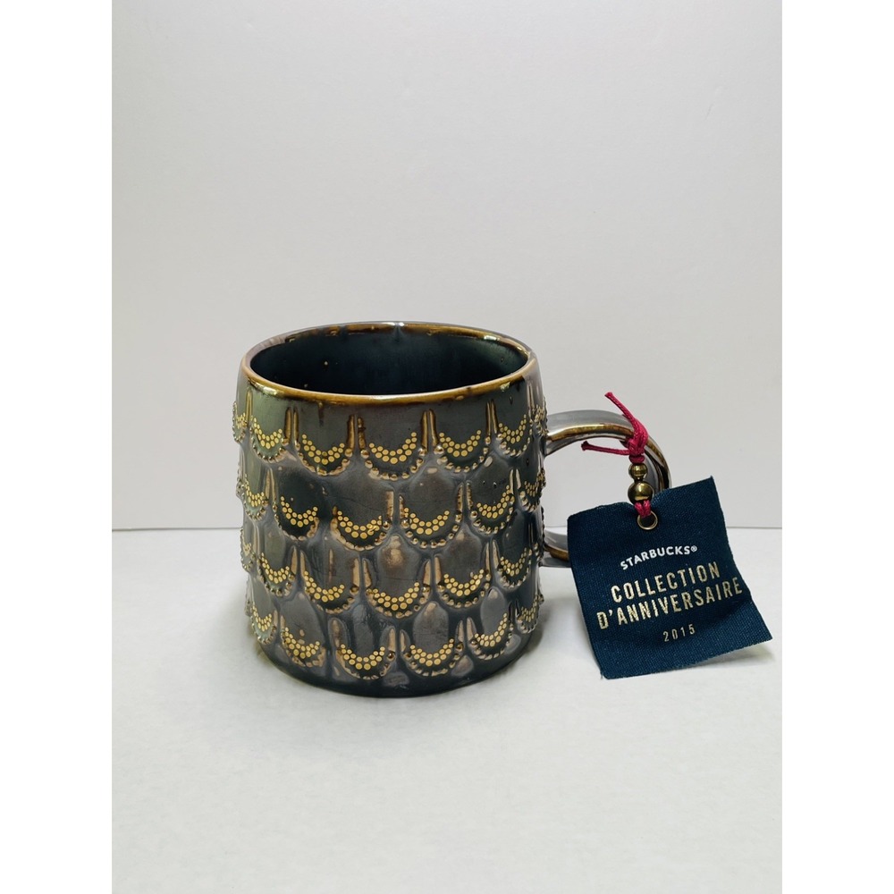 Starbucks 2015 Golden Scales Mermaid Anniversary Collection Coffee Cup Mug 10oz